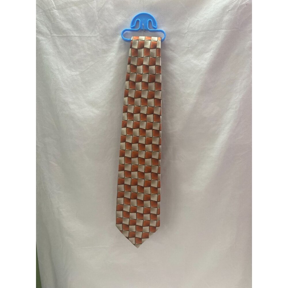 Giorgio Bissoni Orange & Tan Tie W Squares 100% Silk 60in